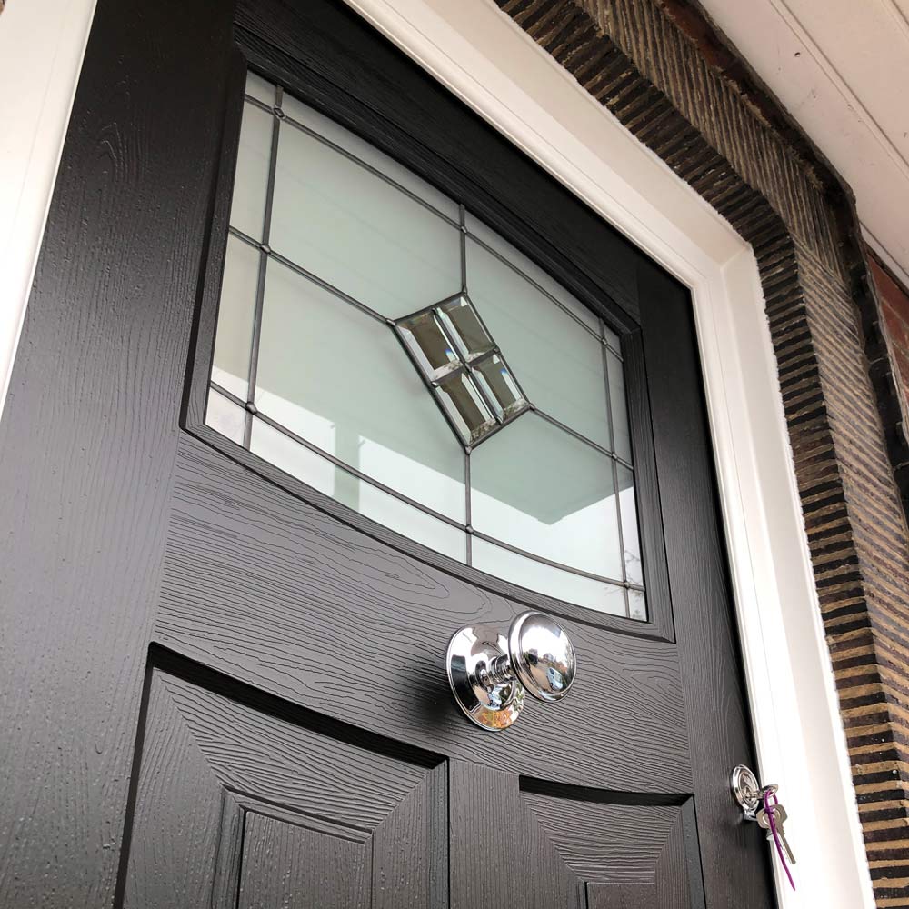 Black composite door decorative glass